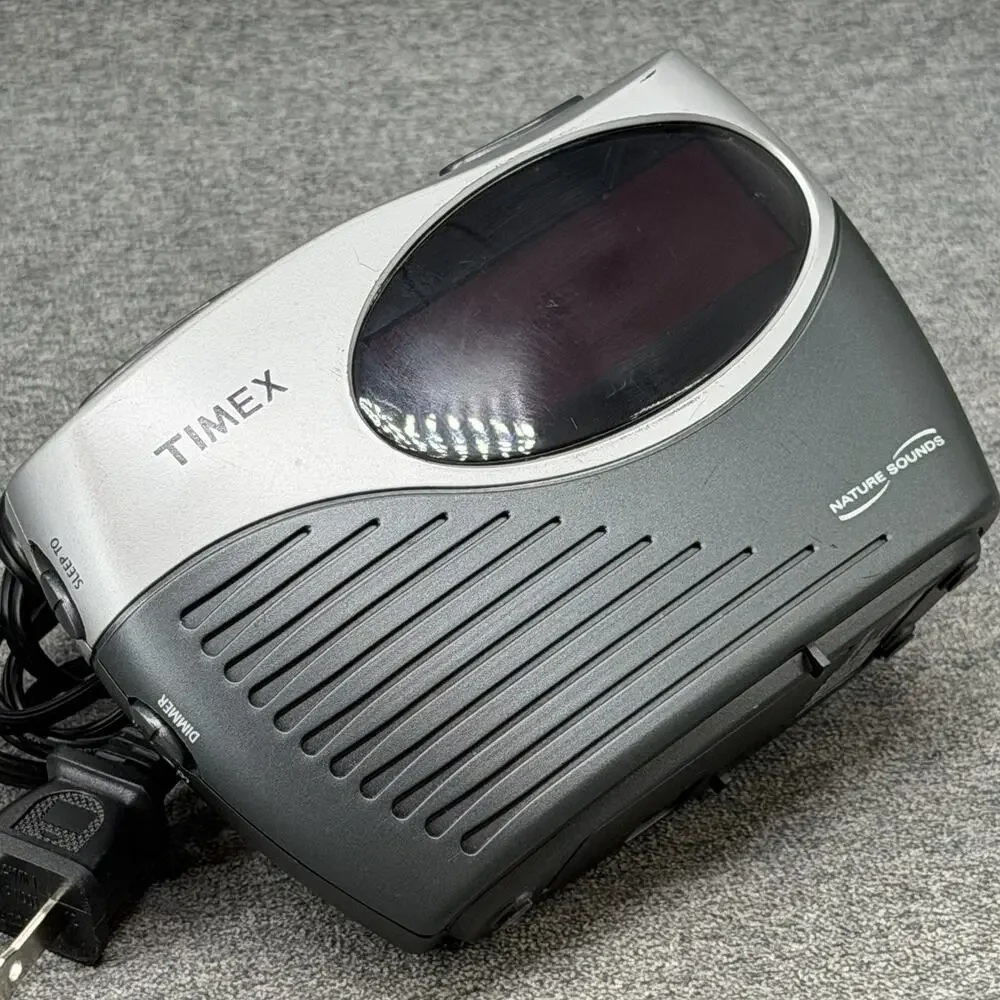 Timex Nature Sounds Alarm Clock Radio Silver Black T130S Digital Red LED